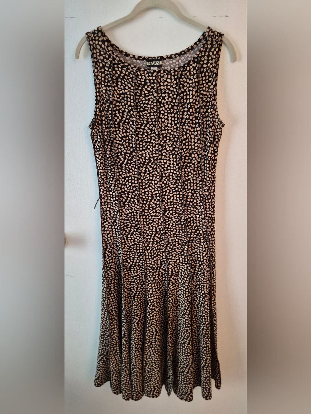 Haani Sleeveless Dark Brown And Tan Dress With Coffee Bean Pattern